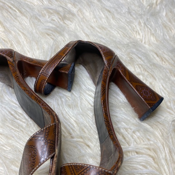 Authentic Prada Black Brown Embroidered Ankle Strap Platform - Picture 6 of 11